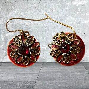 Gold and Brown Floral Earrings
